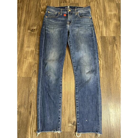 7 Seven For‎ All Mankind Jeans Womens 25 Skinny Blue Stretch Ankle Cropped Capri - Picture 1 of 9